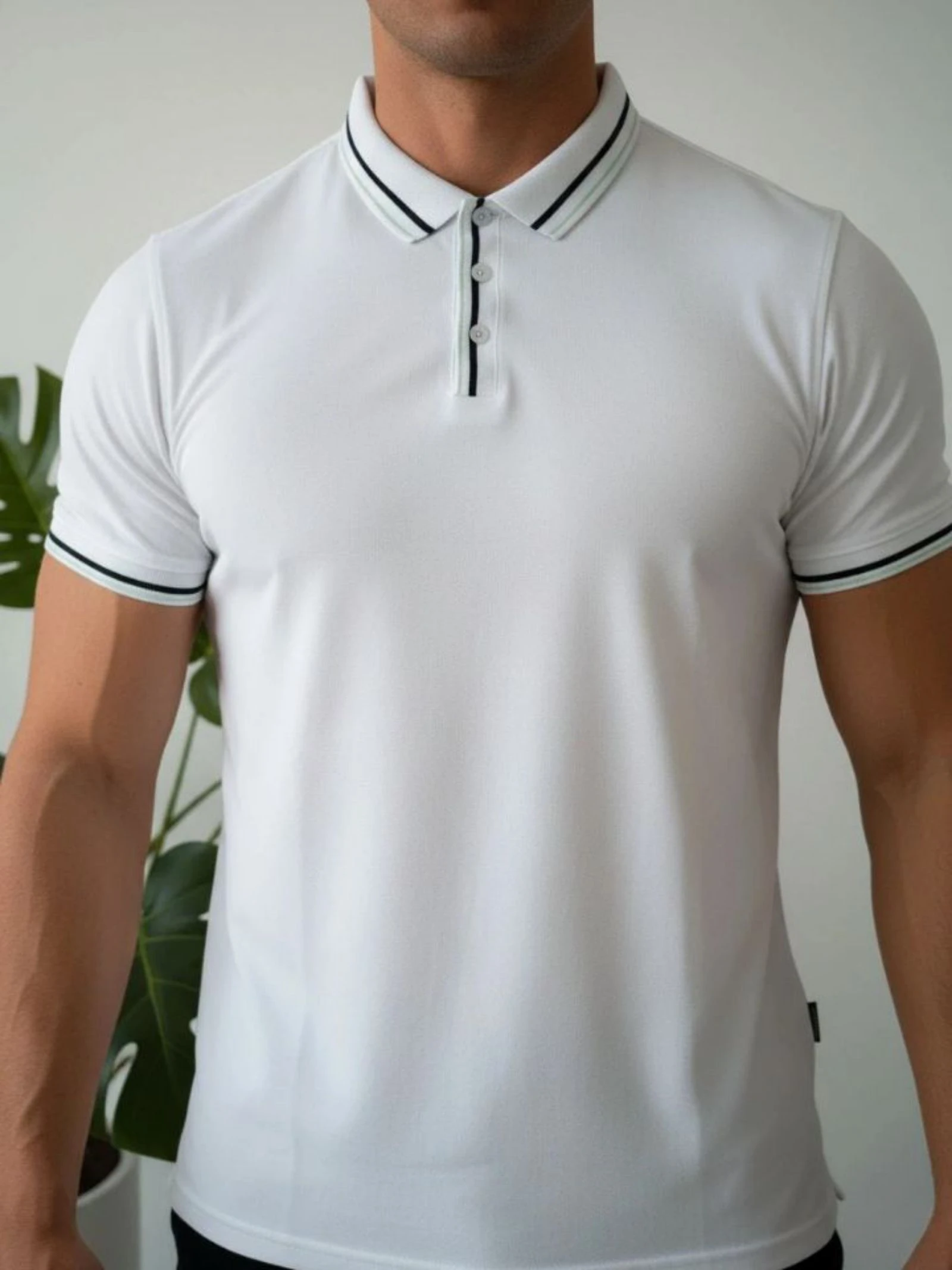 Polo blanco para hombre XL Old Money Style Contrast Trim Slim Fit con puntas – photo 4
